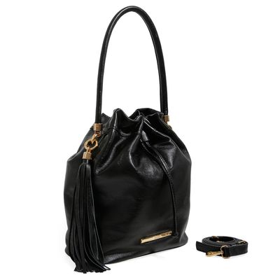 Bolsa Bucket Grande de Couro Preto