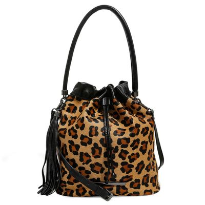 Bolsa Bucket Grande de Couro Animal Print Pelo Onça