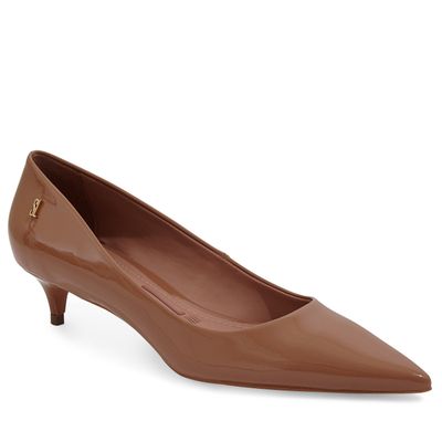 Scarpin Bico Fino Verniz Marrom Salto Baixo