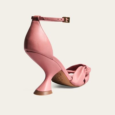 Peep Toe Couro Salto Alto Geométrico Coral Rose