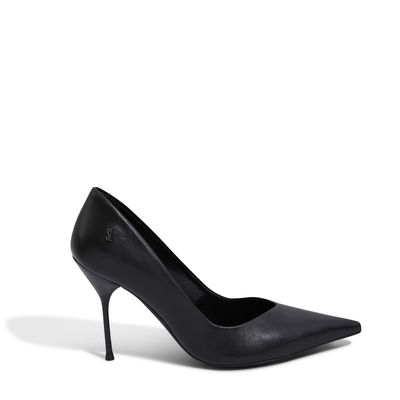 Scarpin One Couro Confort Preto Bico Fino Salto Agulha