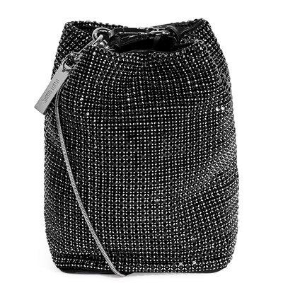 Bolsa Bucket Malha Cristal Strass Preto