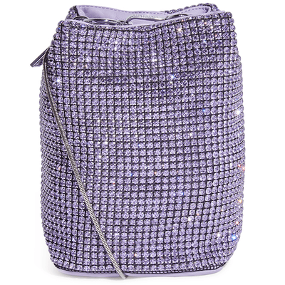 Bolsa Bucket Malha Cristal Strass Lilás Alfazema