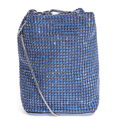 Bolsa Bucket Malha Cristal Strass Azul Maresia