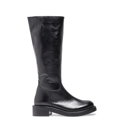 Bota Preta Couro Salto Médio