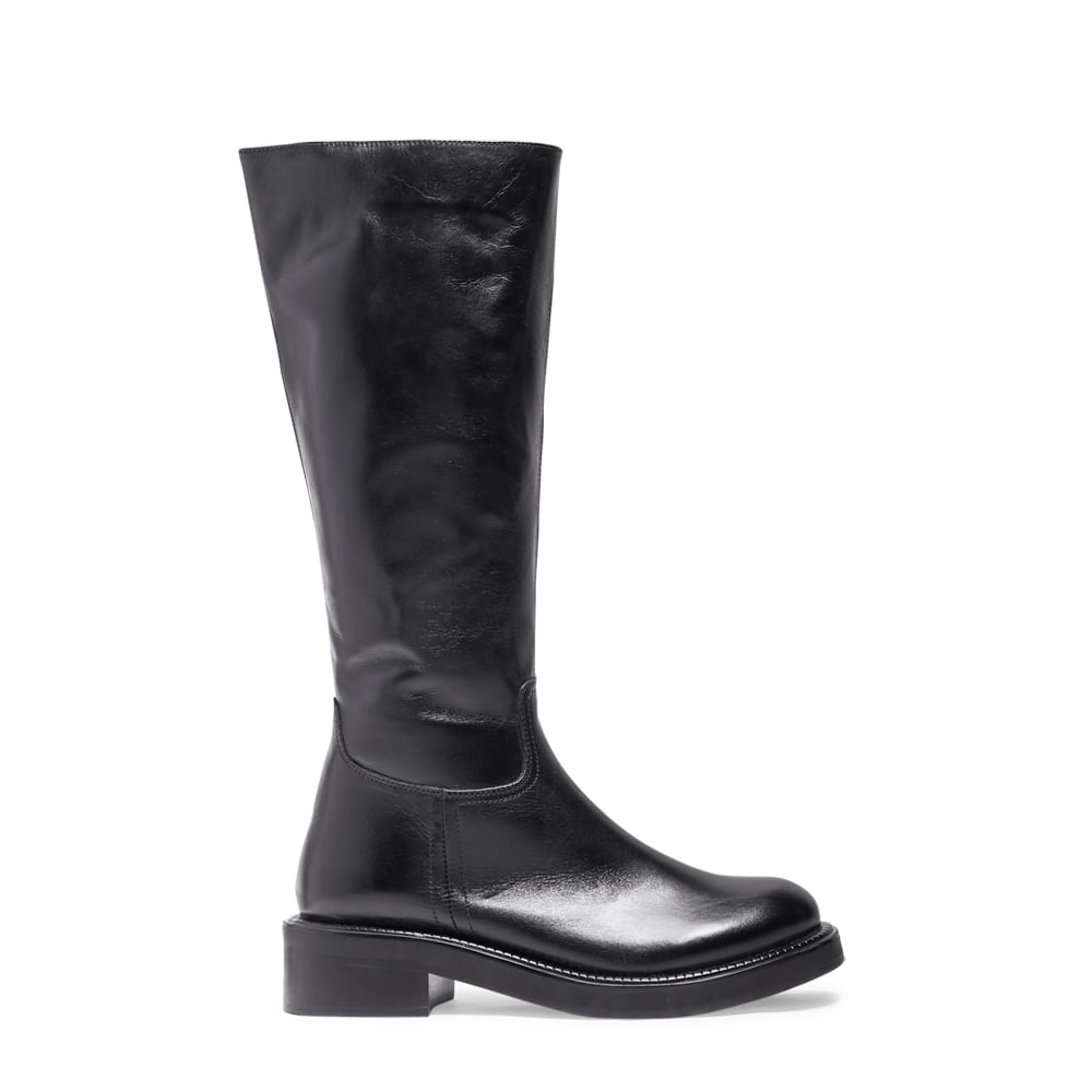 Bota Preta Couro Salto Médio