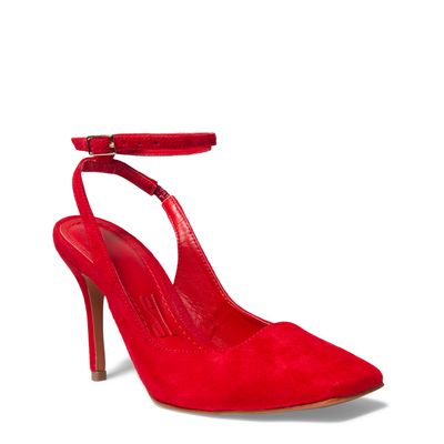 Sapato Scarpin Slingback Vermelho Camurça Salto Fino