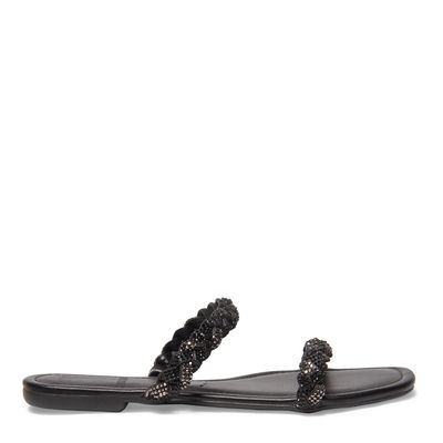 Rasteira Preta Trançada Strass