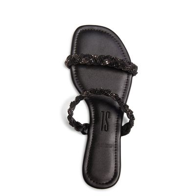 Rasteira Preta Trançada Strass