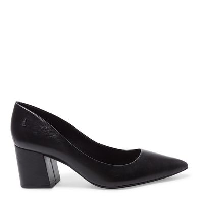 Scarpin Couro Pelica Soft Bico Fino Salto Bloco Preto