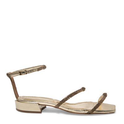 Sandália Rasteira Dourada Strass Metalizada