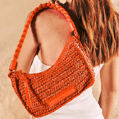 Bolsa de Ombro Ráfia Laranja Tangerina