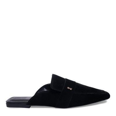 Mocassim Sapato Mule Preto Couro Bico Quadrado