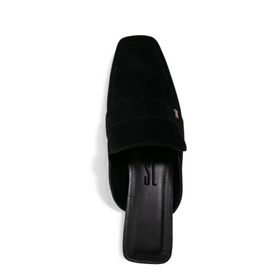 Mocassim Sapato Mule Preto Couro Bico Quadrado