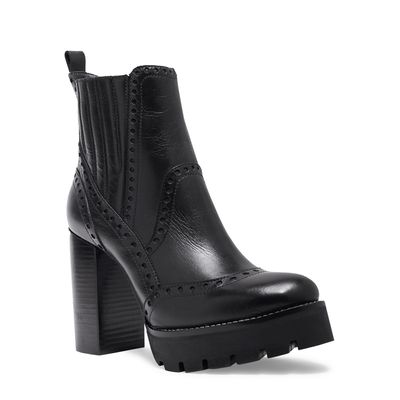 Bota Meia Pata Preta Couro Confort Salto Grosso