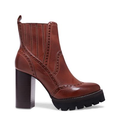 Bota Meia Pata Marrom Couro Confort Salto Grosso