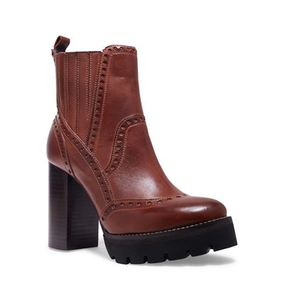 Bota Meia Pata Marrom Couro Confort Salto Grosso