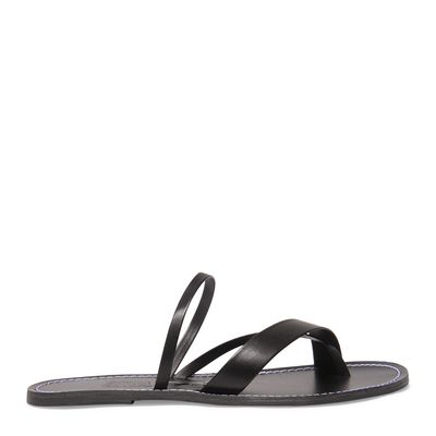 Rasteira Couro Preto Tiras Cruzadas