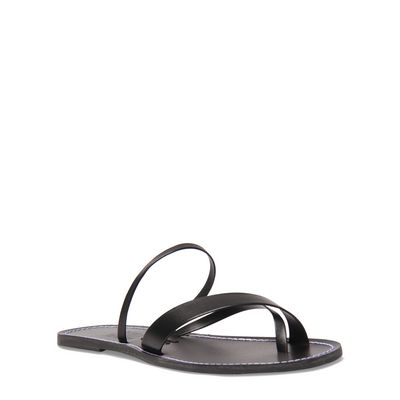 Rasteira Couro Preto Tiras Cruzadas