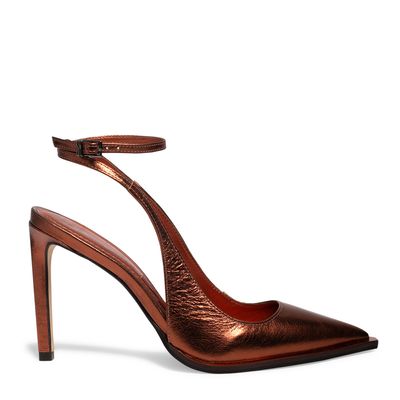 Scarpin Couro Metalizado Bronze Borgonha Slingback