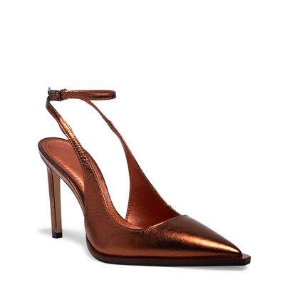 Scarpin Couro Metalizado Bronze Borgonha Slingback