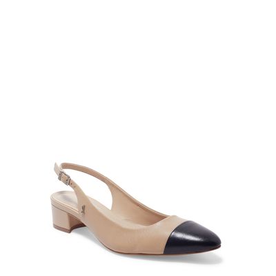 Scarpin Boneca Slingback Couro Pelica Soft Bege Salto Bloco Baixo