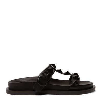 Papete Couro Preto Tiras Spikes