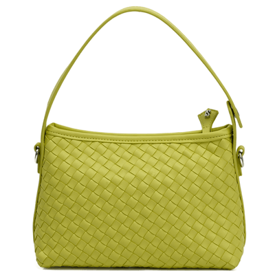 Bolsa Tressê de Ombro Pequena Verde Limão com Alça de Metal Removível