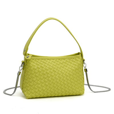 Bolsa Tressê de Ombro Pequena Verde Limão com Alça de Metal Removível