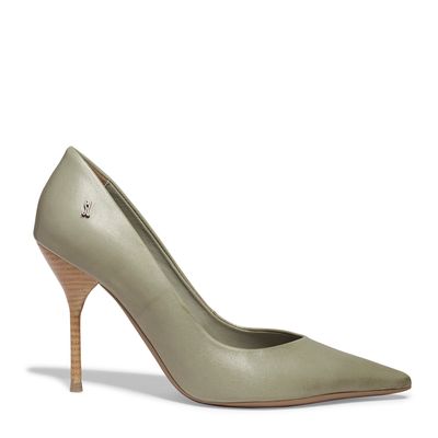 Scarpin One Couro Confort Verde Salvia Salto Agulha