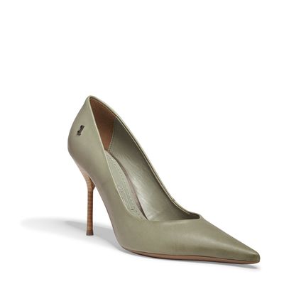 Scarpin One Couro Confort Verde Salvia Salto Agulha