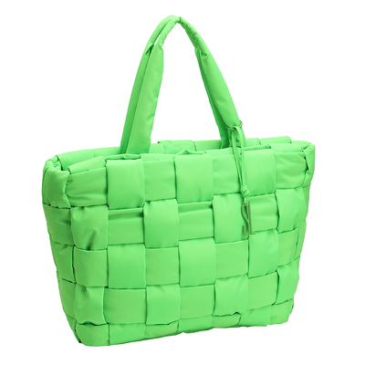 Bolsa Puffer Tote Maxi Tressê de Nylon Verde Neon