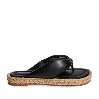 Flatform tira puff couro preto