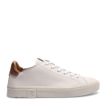 Tênis liso couro branco e metalizado new bronze