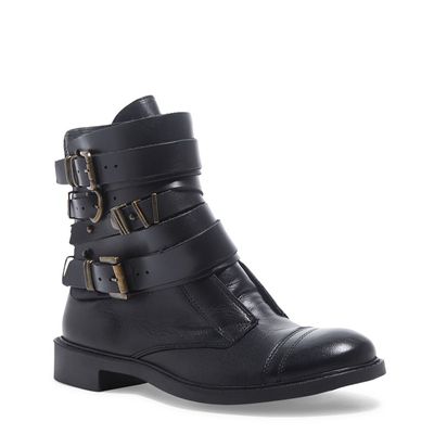 Bota Cano Médio Preta Couro Salto Baixo