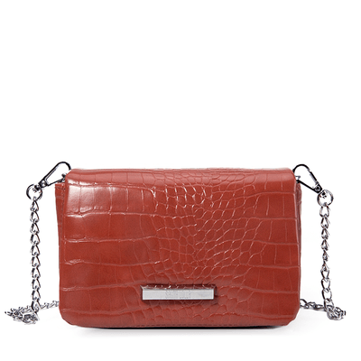Bolsa Pochete Pequena Croco Marrom Safari de Alça de Corrente