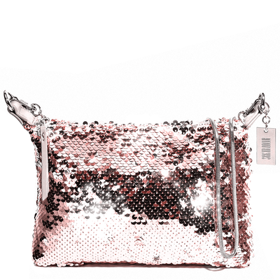Bolsa Tiracolo de Paetê Rosa com Zíper