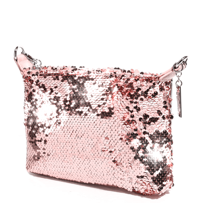 Bolsa Tiracolo de Paetê Rosa com Zíper
