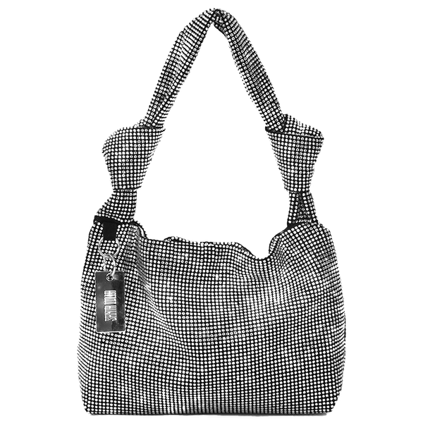 Mini Bolsa Baguete com Nós de Strass Prata