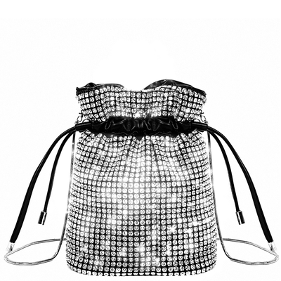 Bolsa Bucket Tiracolo de Strass Prata