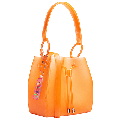 Bolsa Tiracolo Bucket Fini com Alça de Borracha Laranja Neon Jelly