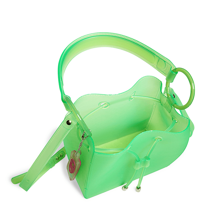 Bolsa tiracolo bucket com alça de borracha verde neon jelly - Santa Lolla