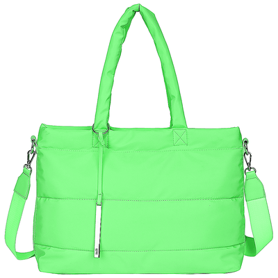 Bolsa Shopper Universitária de Nylon Verde Poison Neon com Alça Transversal