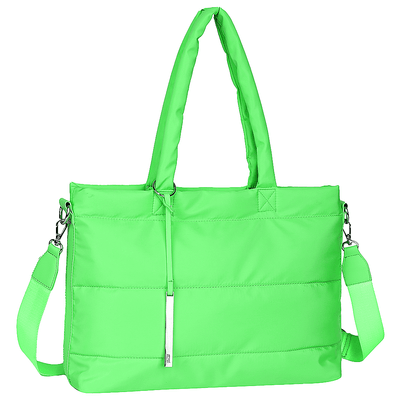Bolsa Shopper Universitária de Nylon Verde Poison Neon com Alça Transversal