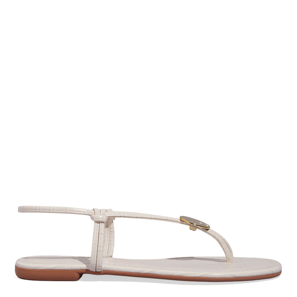 Rasteira Croco Capri Off White Tiras Metal - Santa Lolla