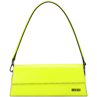 Bolsa Baguete Triangular Croco Amarelo Lime Neon