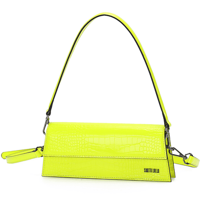Bolsa Baguete Triangular Croco Amarelo Lime Neon