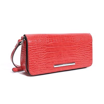 Bolsa Transversal Vermelha Croco Flap Média
