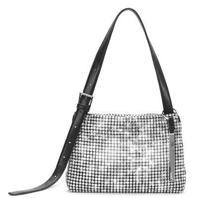 Bolsa Transversal Prata Strass Pequena