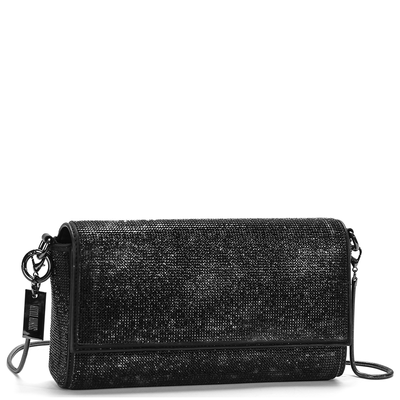 Bolsa Transversal Preta Strass Retangular